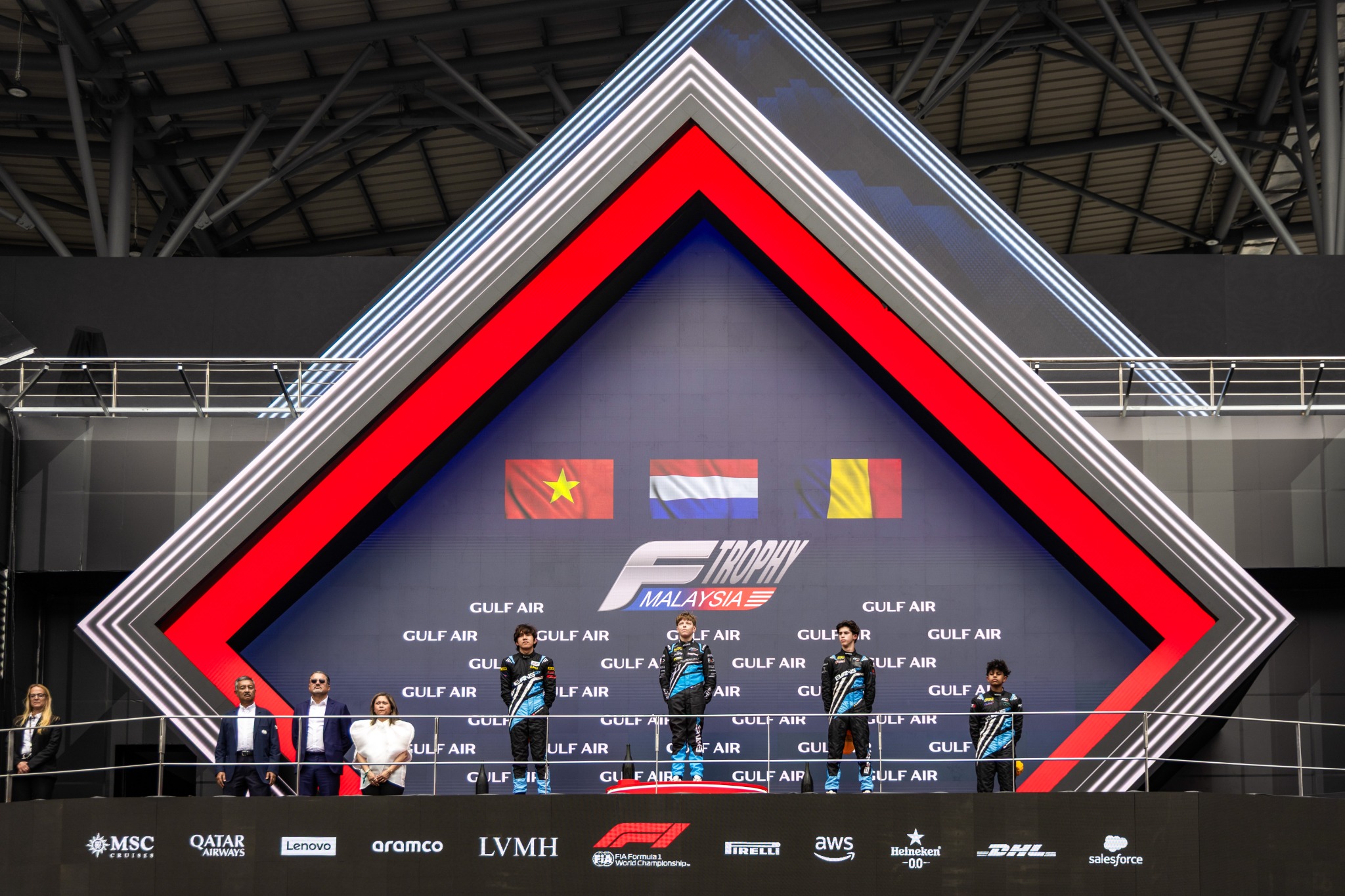 The Malaysian Grand Prix podium at Sepang International Circuit
